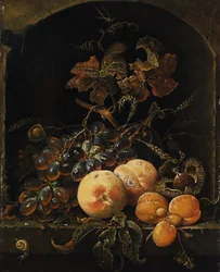 Fruitstilleven in een stenen nis